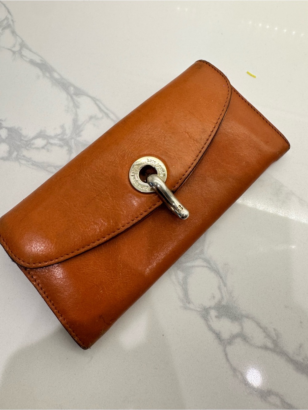 kate spade Leather Turn-Lock Wallet in Cognac Brown